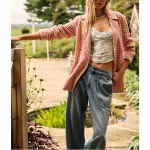 Free people Olivia Tie Waist Gingham Double Breasted Blazer Size Medium
